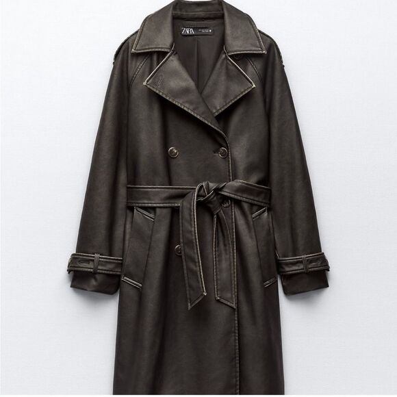 Zara distressed faux leather trench Size M - Picture 2 of 8